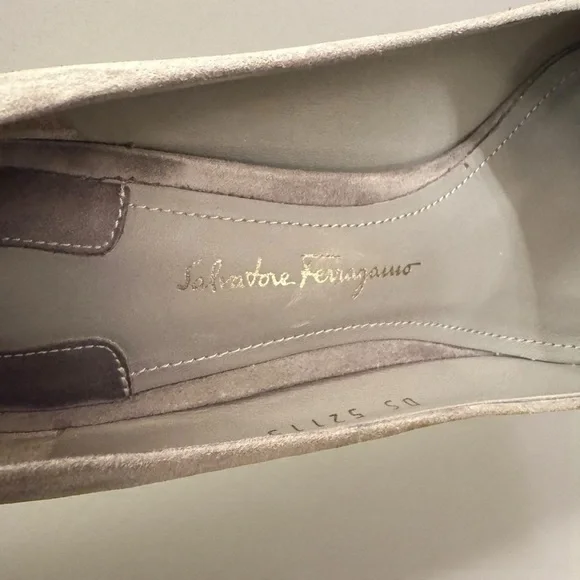 Ferragamo Lucca 85 Gray Suede Metallic Heels
